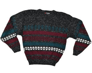 Vintage Scandia Men Pullover Sweater Abstract Geometric Knit Multi-Color Size S